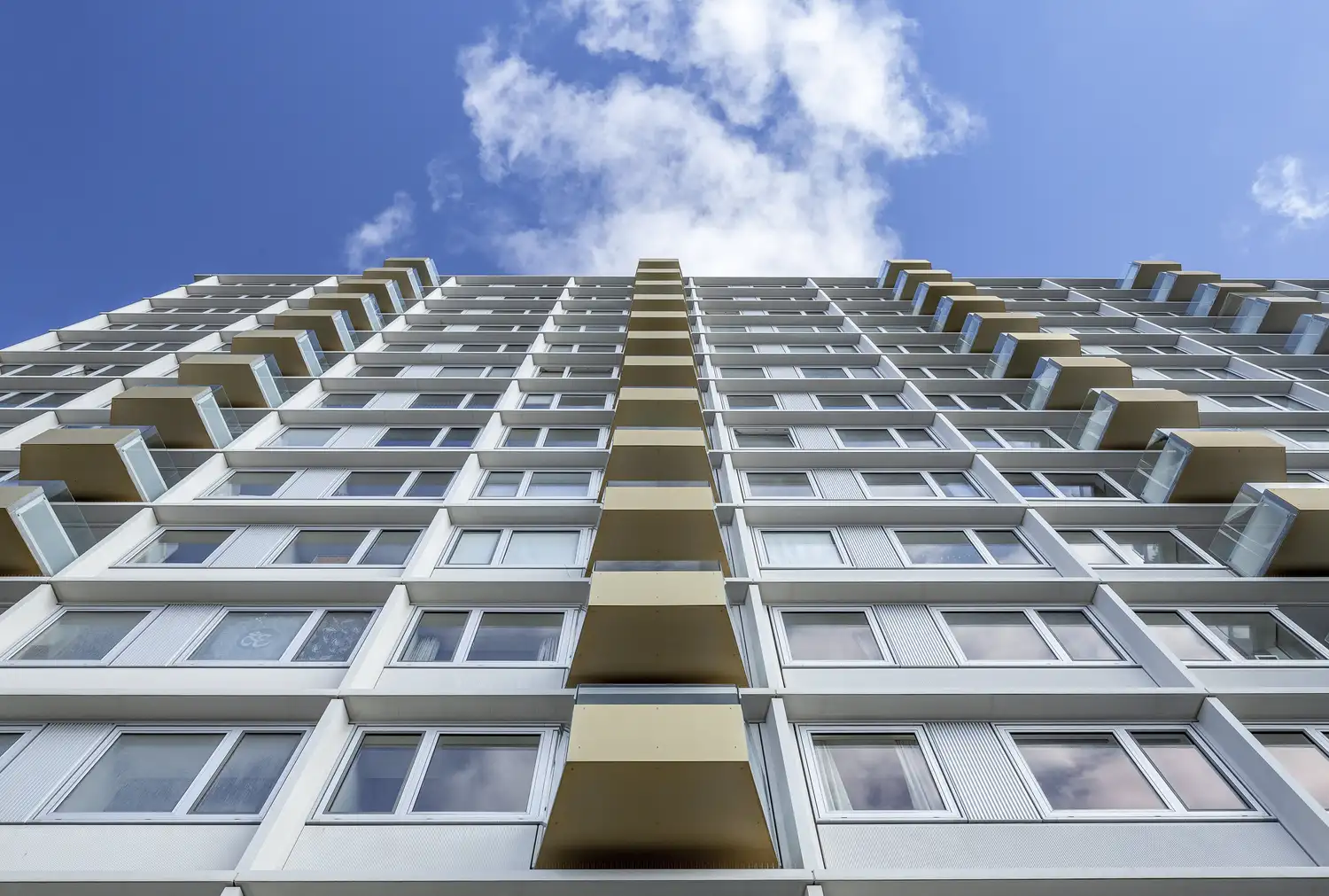 Een uitzicht op de balkons van Sorgenfrivang in Denemarken