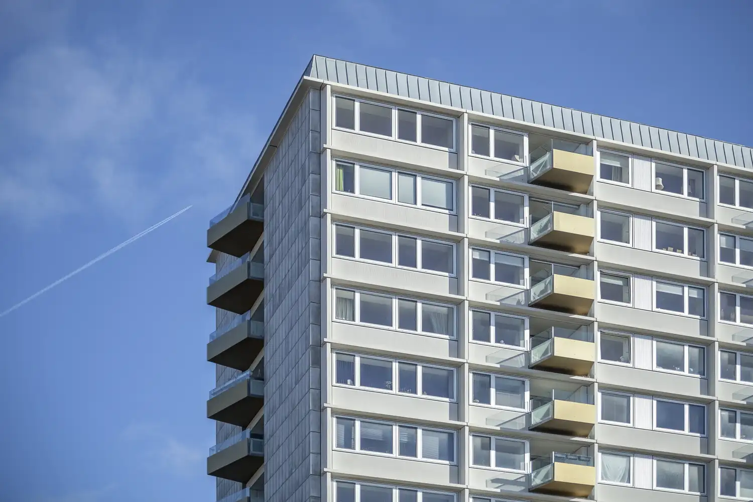 Een uitzicht op de balkons van Sorgenfrivang in Denemarken