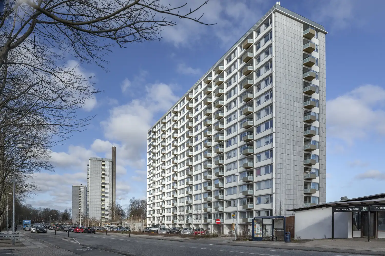 Een uitzicht op de balkons van Sorgenfrivang in Denemarken